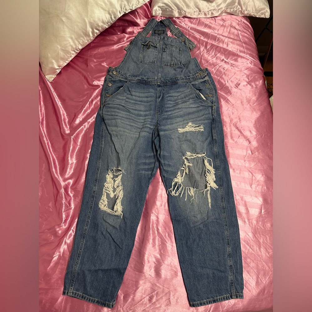 Lucky Brand Women's Blue Distressed Denim Overalls